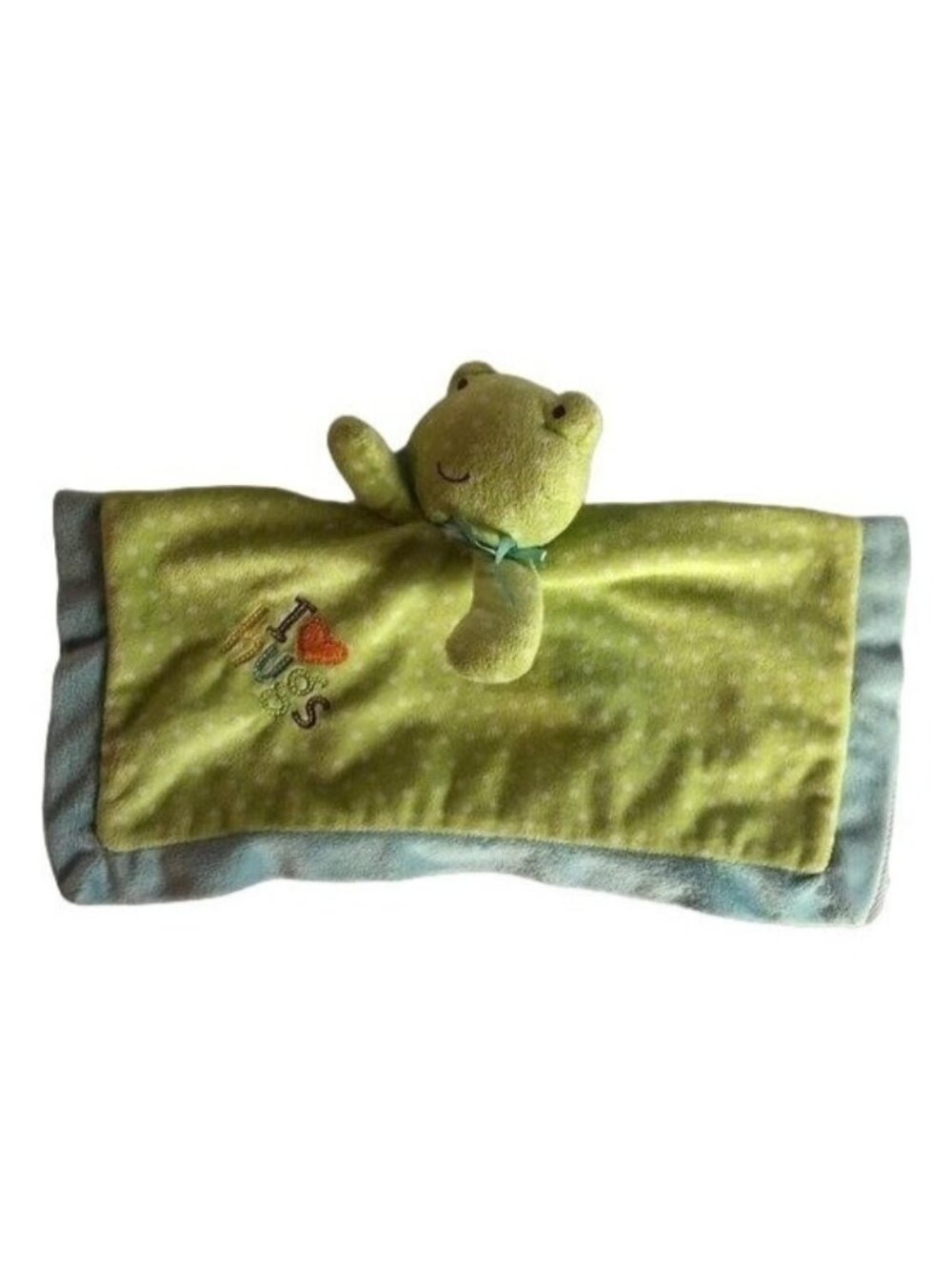 Charter's Green frog security blanket 15x15" rattle shine dots i heart hugs READ
